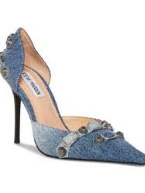 🆕Steve Madden Denim Pointed Toe Studded Pumps Dali - Light Blue Sz 9